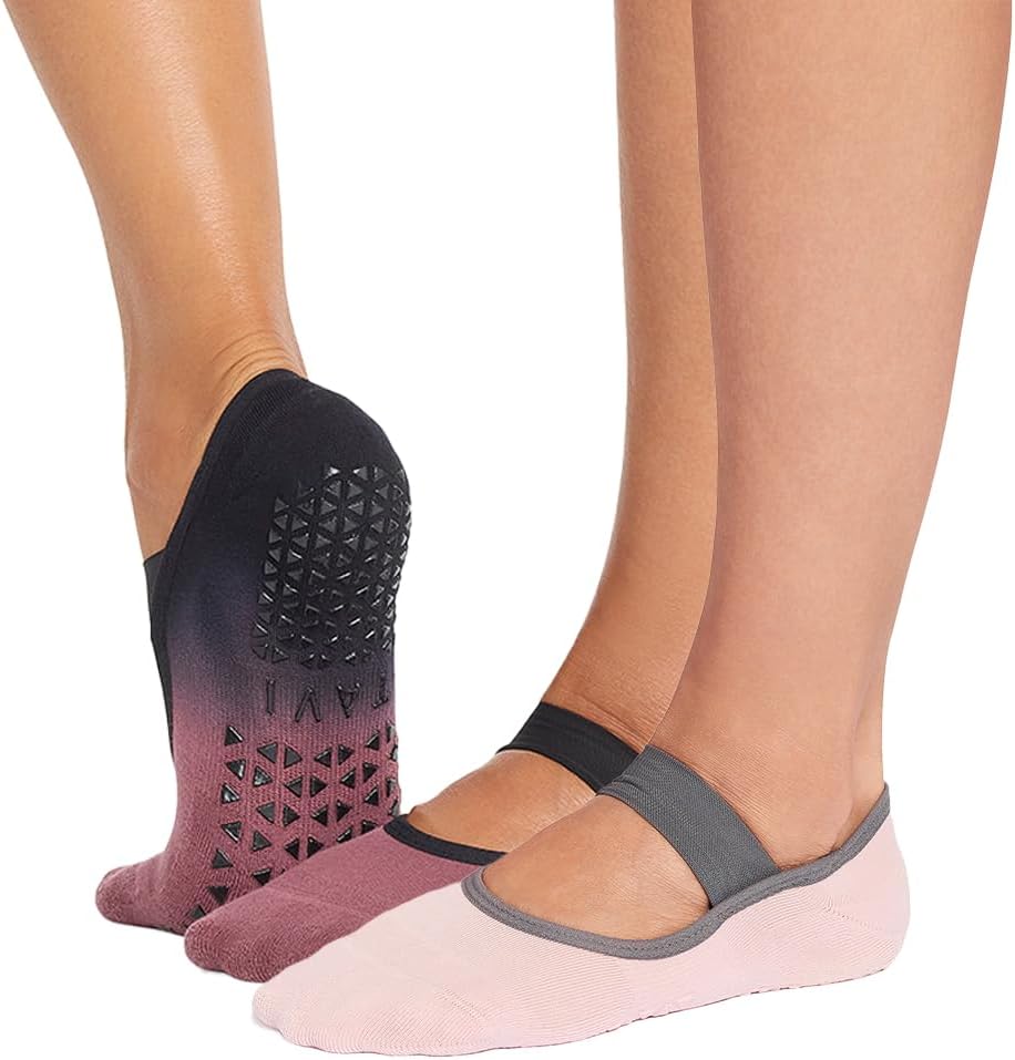 TAVI Grip Lola 2 Pack Socks Wine Ombre & Fleur Medium
