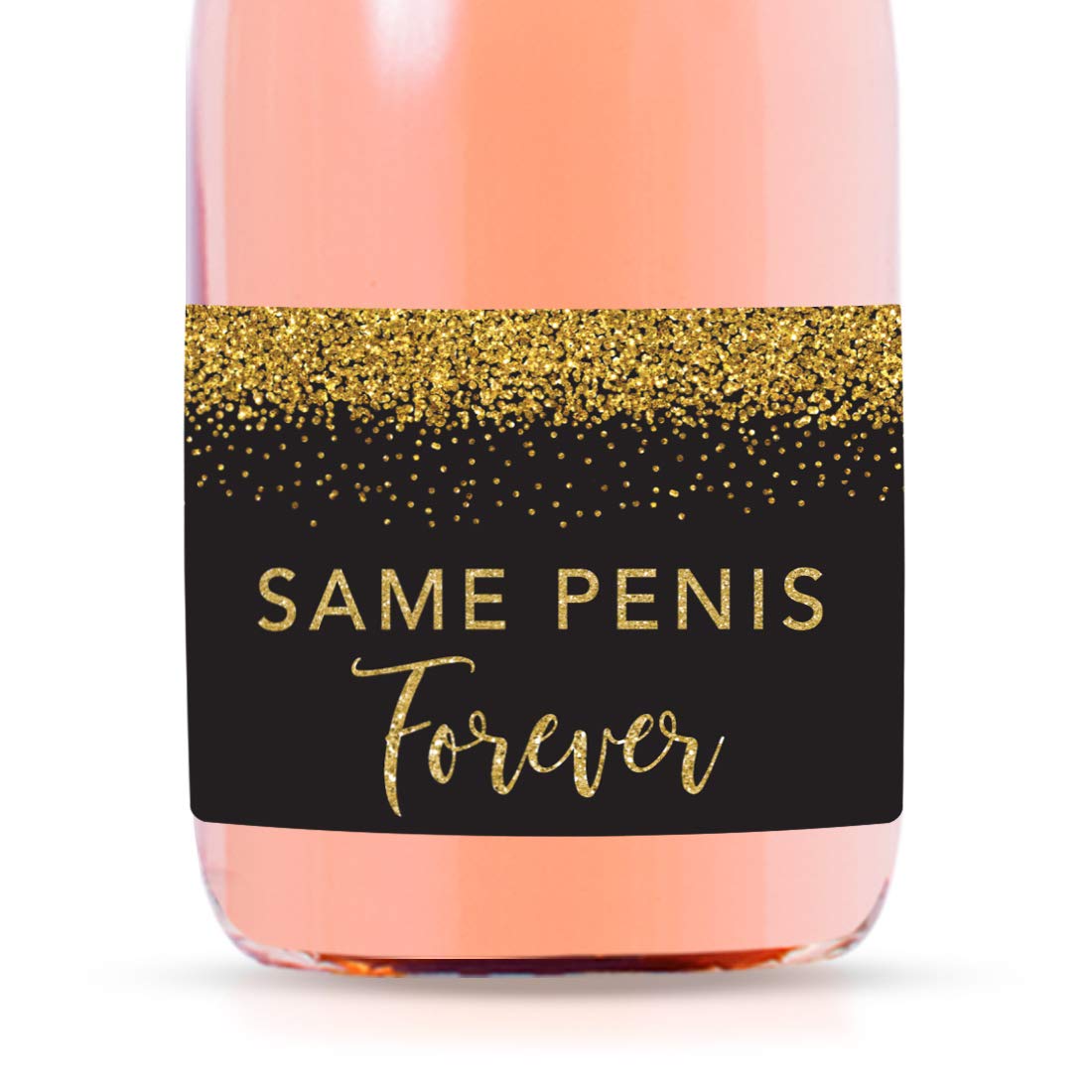 Andaz Press Mini Champagne Wine Bottle Labels, Same Penis Forever, Black Faux Gold Glitter, 20-Pack, Mini Champagne Favor Gift Labels Bridal Shower Bachelorette Party
