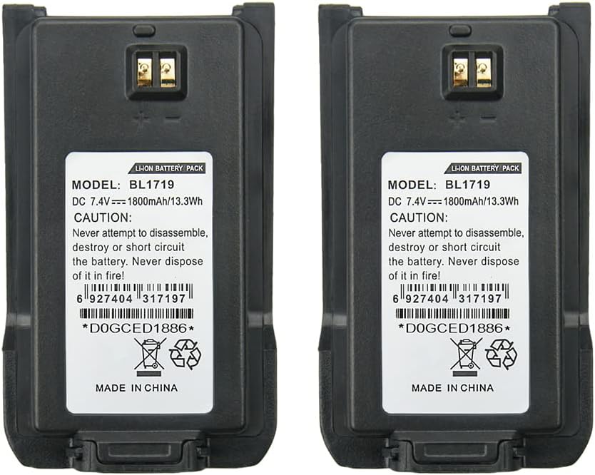 2 Pack HYT BL-1719 Replacement Battery for HYT TC-508 TC-518 TC-580 TC-446 Two Way Radios Battery