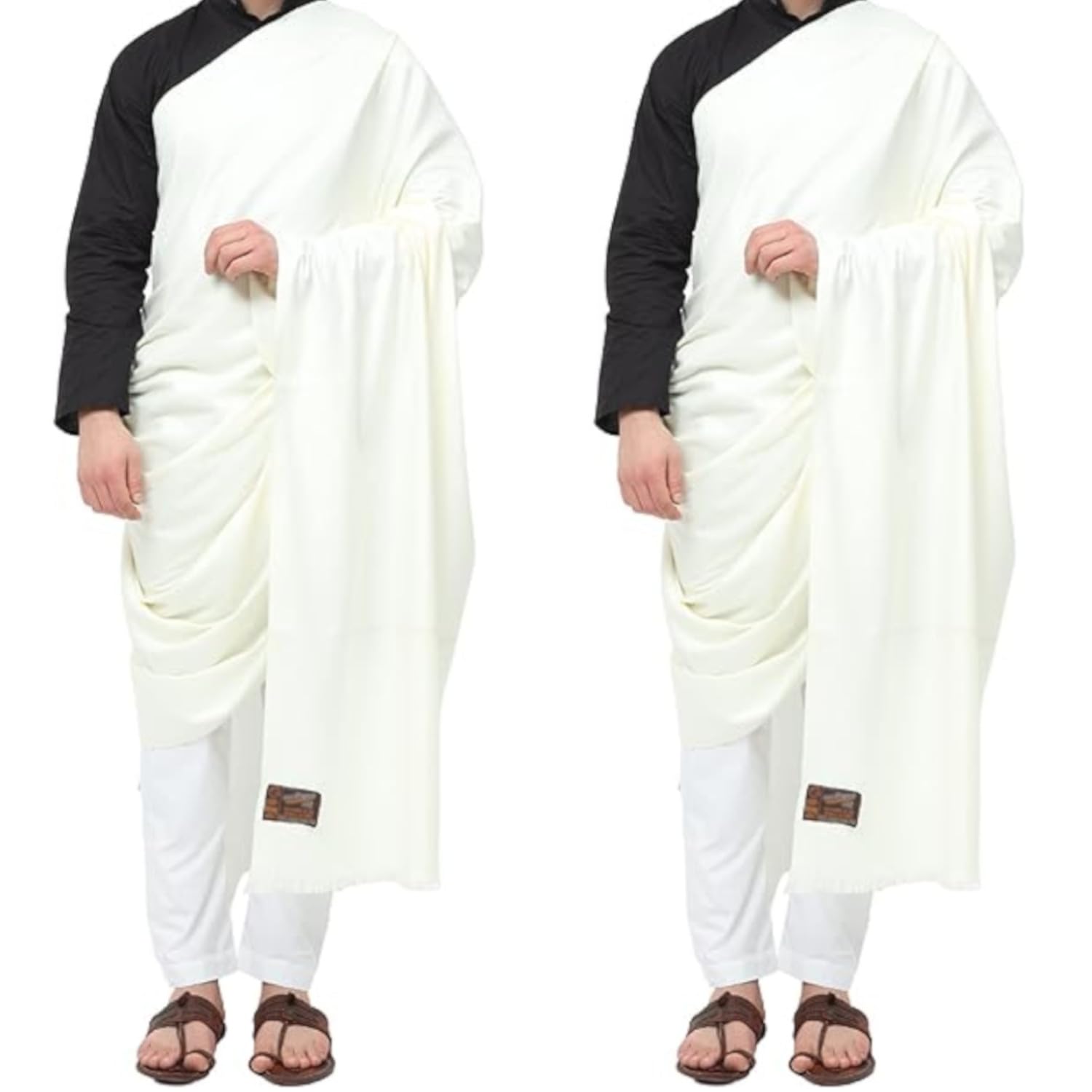 ignoto Premium Cashmere White Shawl for Men – Softest Pashmina Wool Cream Shawl || Kashmiri Lohi-picture-19
