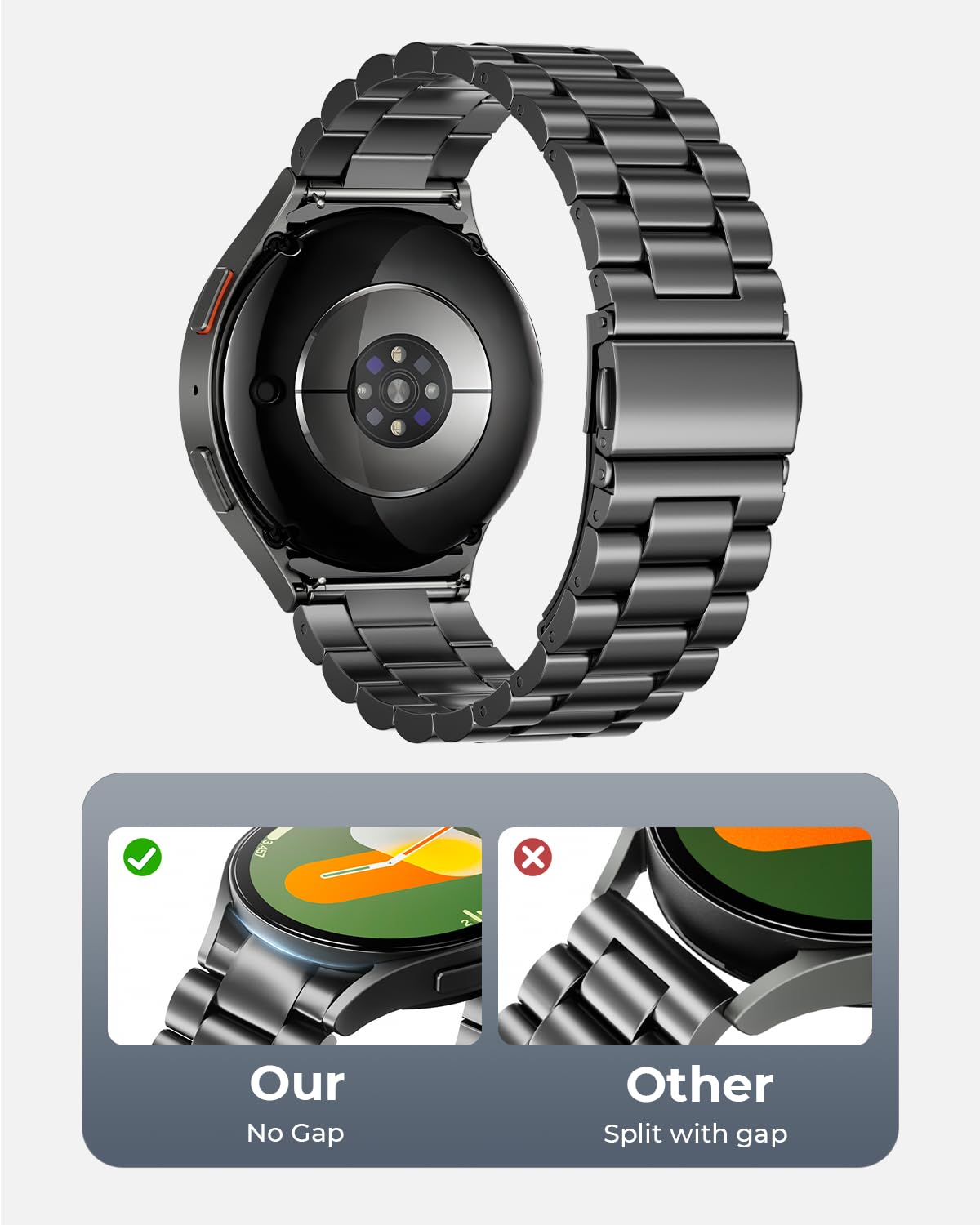 SUNDAREE No Gap Cinturino Compatibile con Samsung Galaxy Watch 7 44MM 40MM/Watch 6 Claissc 47MM/5 Pro 45MM,Uomo Metallo Acciaio Orologio Cinturini Band per Watch FE/6/5/4 46MM 43MM 42MM,Grigio