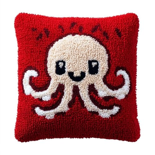 AxiangziK Latch Hook Pillow Kits for Beginners,Cartoon Octopus 43x43cm DIY Crochet Cushion Creative Craft,Ideal for Home Decor and Fun Crafting