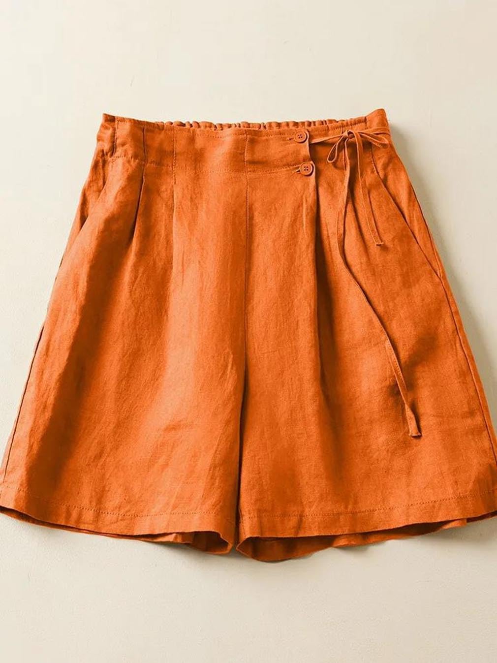 Women Casual Cotton Linen Shorts Vintage Solid Loose Comfortable Pants