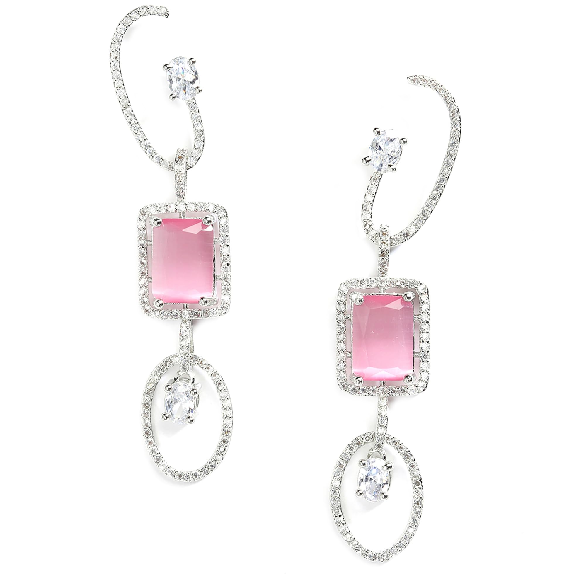 Zeneme Charming Geometric Shaped Brass American Diamond Rhodium Plated Stud Earring for Women (Pink) (B0B3F4VZJR) Amazon Price History, Amazon Price Tracker