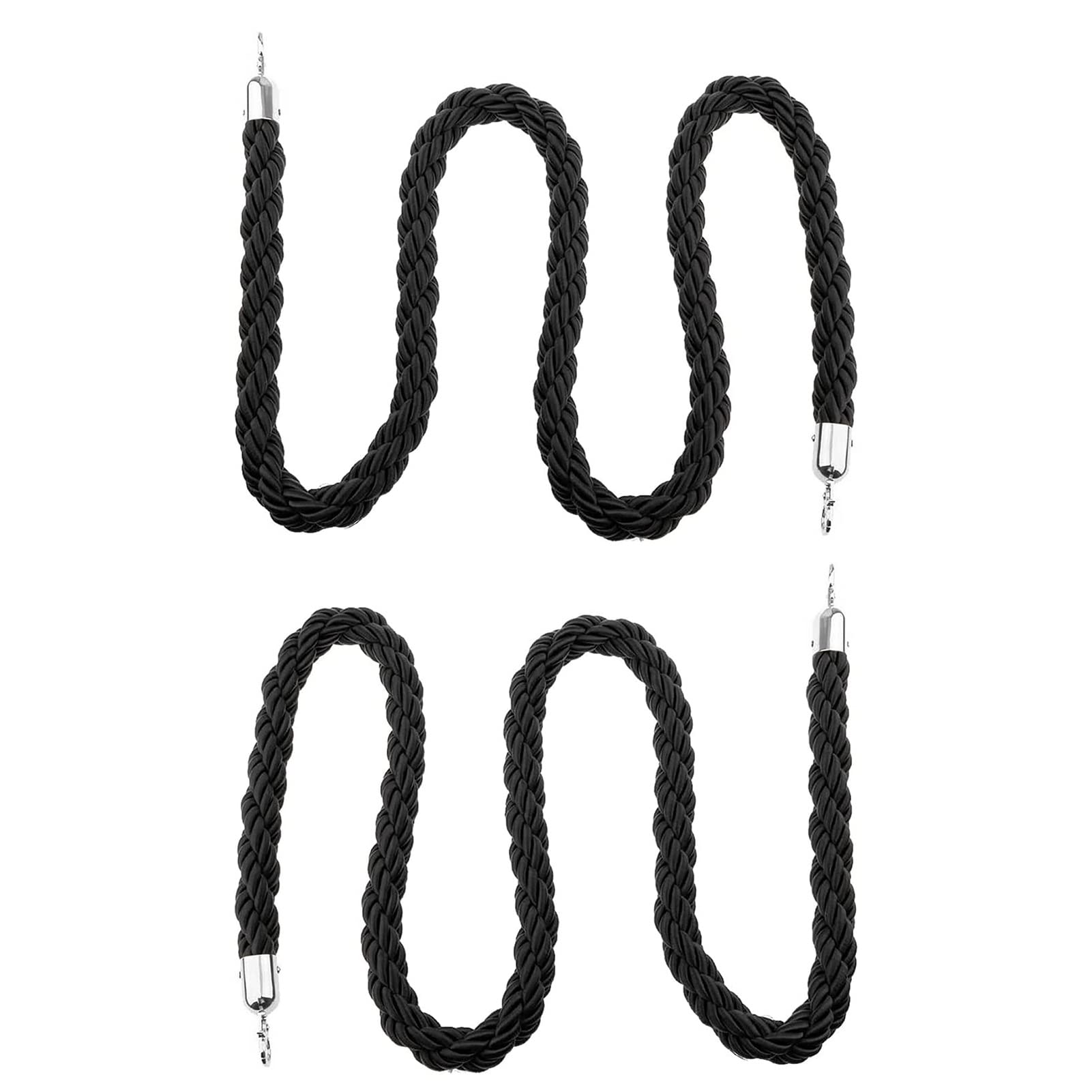 Guardrail rope， 2pcs Stanchion Twisted Rope, Hanging Braided Hemp Ropes Barrier for Crowd Control, Divider Opening Event Queue Line/(Black,5M/16.4Ft)