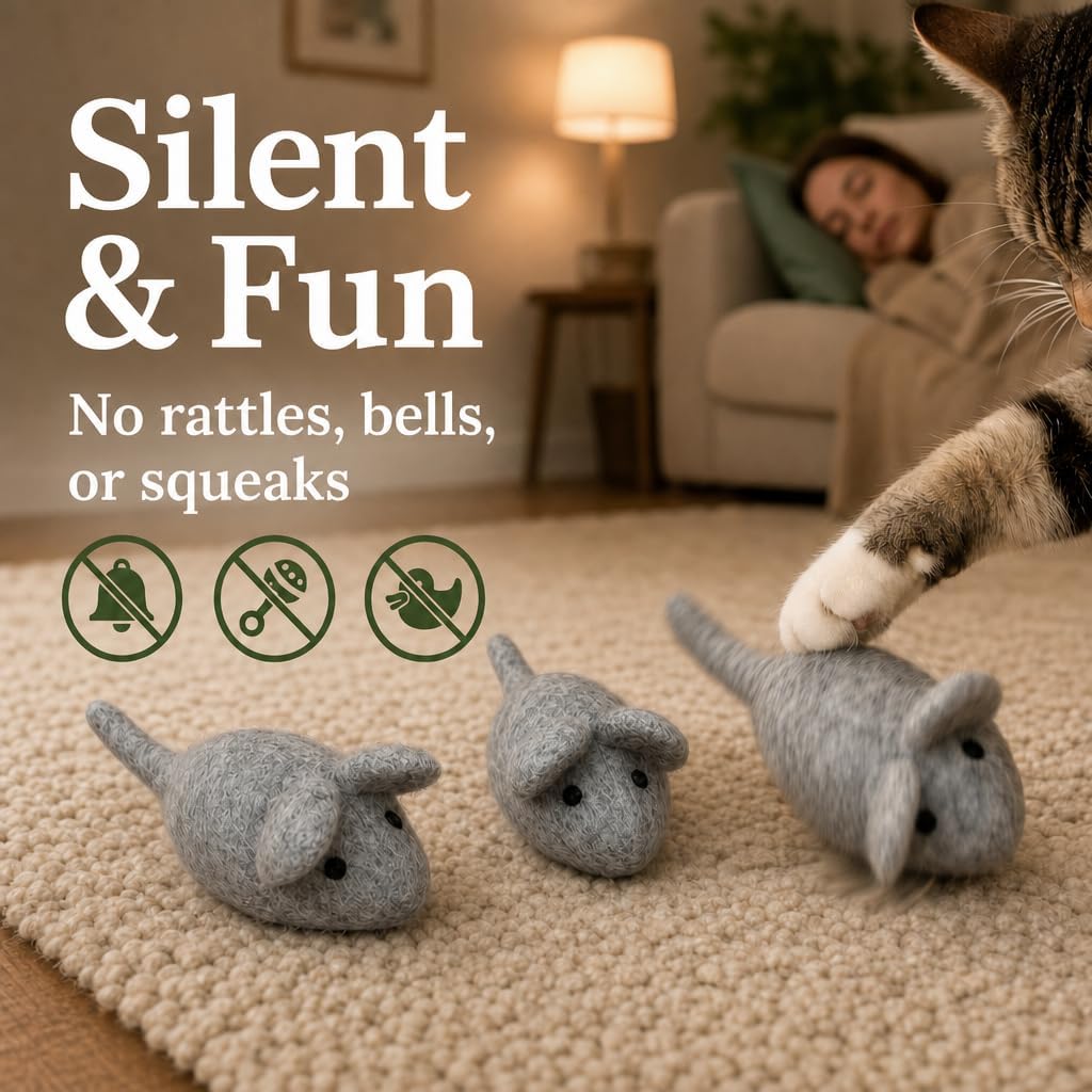 Felt Cat Toys - 3 wełniane zabawki z myszy dla kotów i kotów, kolor may vary, duże, ręcznie robione mice