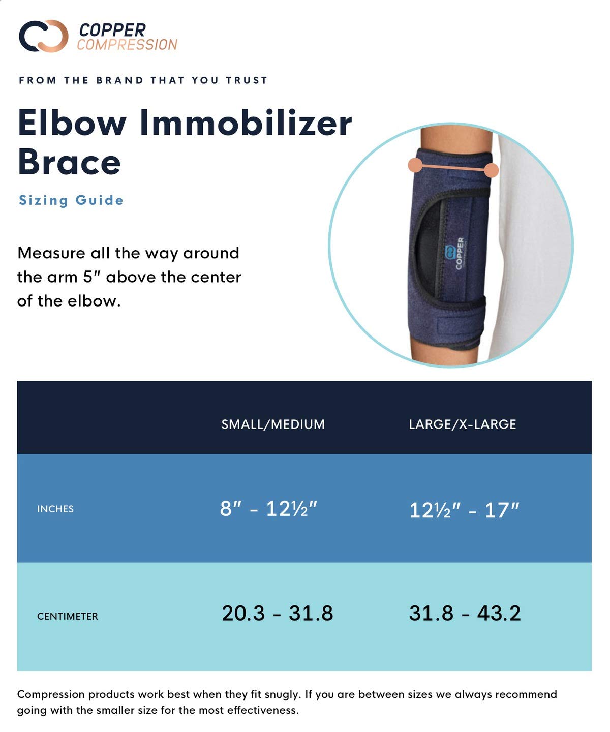 Copper Compression Elbow Immobilizer Brace for Men and Women. Support Cubital Tunnel Syndrome, Ulnar Nerve, Tendonitis, Tennis + Golfers Elbow, Sleeping. Adjustable Arm Splint Stabilizer + Protector : Health & Household