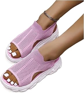 UDERUI 2023 Sandalias de verano para mujer, con puntera abierta, sin cordones, con plataforma para mujer, zapatos casuales de cuña de malla con huecos, color sólido para mujer (color: rosa, tamaño: 5)