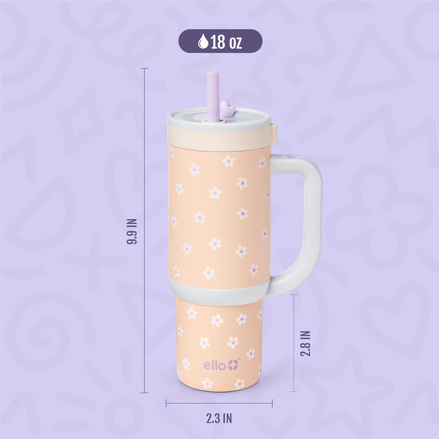 Ello Oasis 18oz Stainless Steel Tumbler - Orange Daisies - Image 7