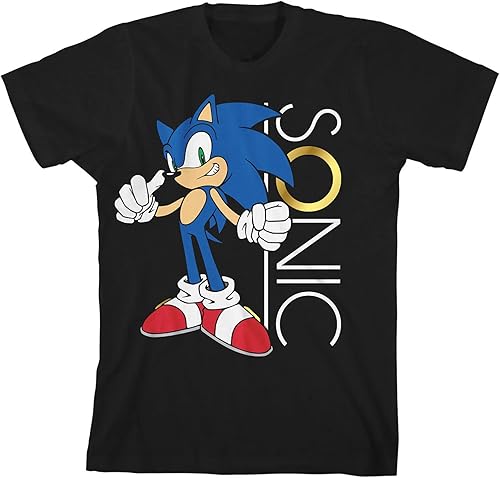 Sonic The Hedgehog Sonic with Ring - Camiseta negra para niño
