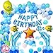 Produktbild MMTX Geburtstagsdeko Blau Weiße Luftballon zum Jungs Baby Geburtstag Patry,Happy Birthday Banner mit Meer Tiere Delphin Schale Seestern Fisch Ballons für Mädchen Jungs Geburtstags Party Dekoration