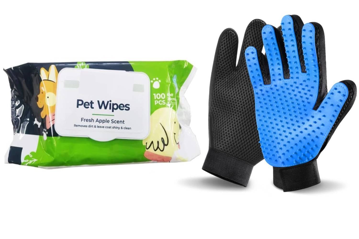 PETZLUV Dog Hair Remover Glove for Dogs, Cats Massage Long or Short Fur Bathing + Pet Wipes 100% Anti-Bacterial Grooming for Dogs(100 Count-(1 pcs) 6"x 8" - Multicolor (B0D4VPTDRM) Amazon Price History, Amazon Price Tracker