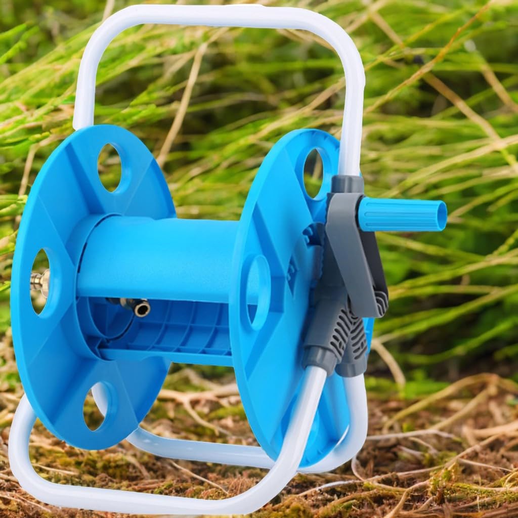 Bobina de Manguera 1/2" 45m, Carrete Portamanguera de Agua, Diseño Compacto, Manivela Manual Recogida Rápida, Previene que la Manguera se Doble, Fácil de Transportar y Almacenar