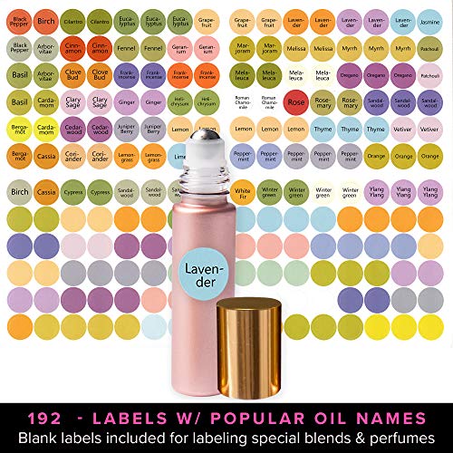 Rose Gold Ultimate Essential Oil Roller Bottles Set With Stainless Steel Balls, 8 Pack 10ml Leakproof Glass Bottle With 9 Rollerballs For Perfume & Aromatherapy Oils 1 Funnel + Opener & 192 Labels