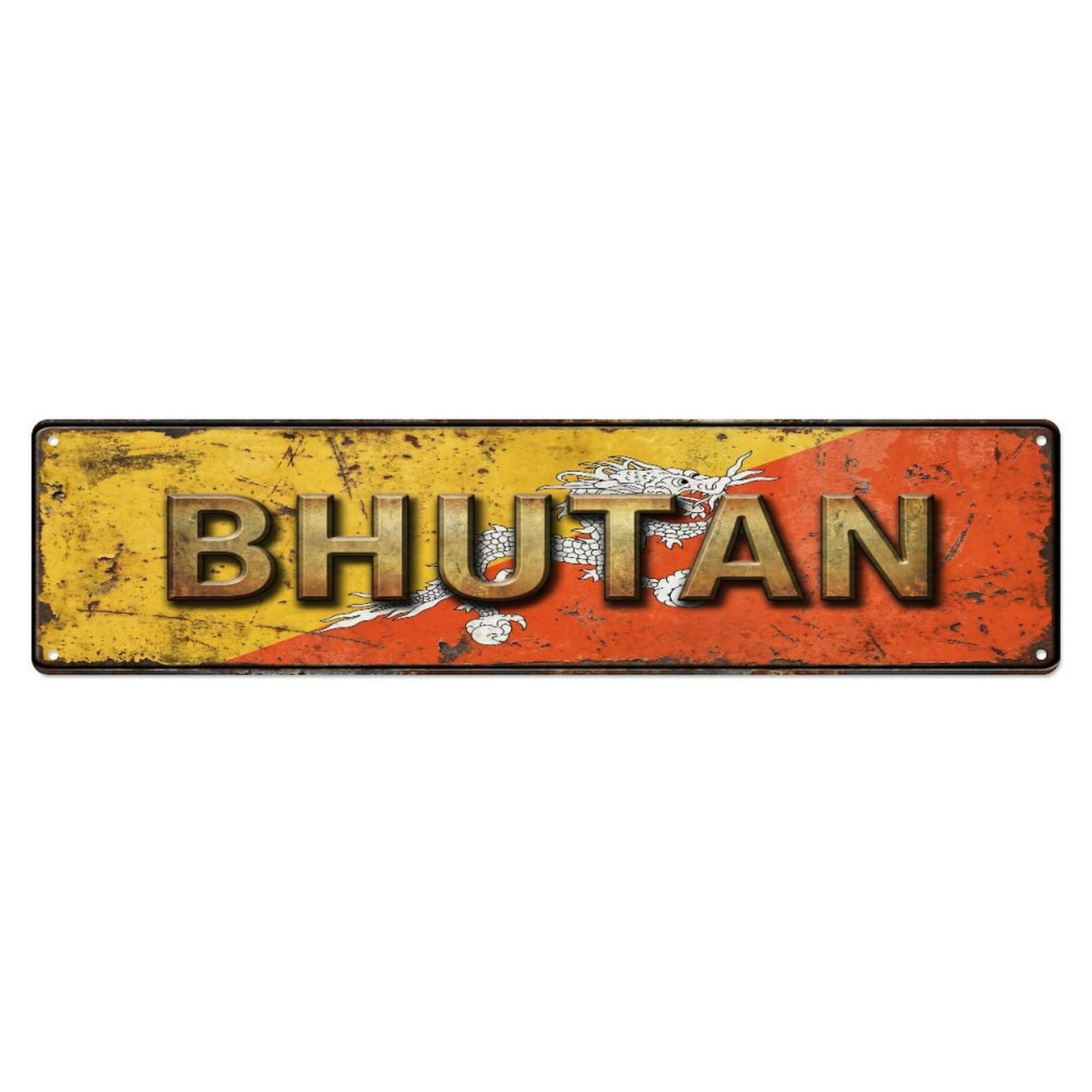 Xanthor Style Metal Tin Sign Vintage Bhutan Flag Pattern
