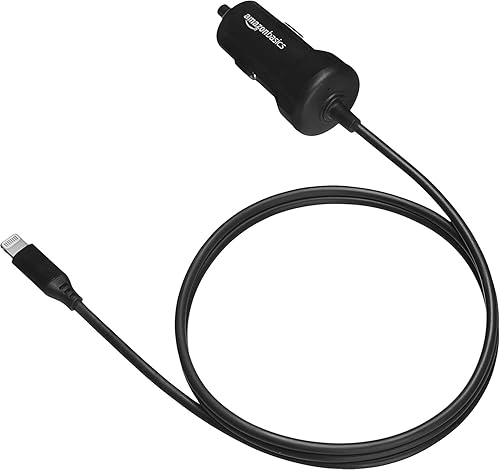 Miniatura 5 de Amazon Basics Cargador de coche de carga rápida de 12 W (5 V, 2.4 A) con cable Lightning en espiral para iPhone, iPad y dispositivos Apple, 1.5