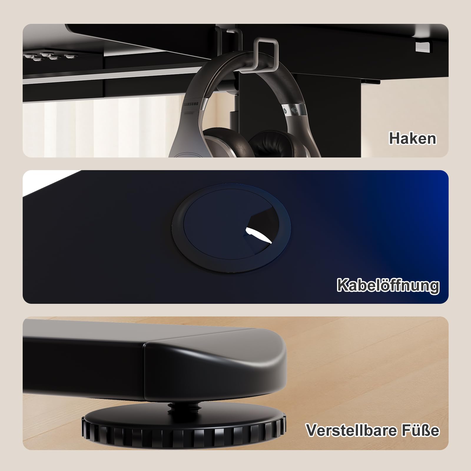 TRIUMPHKEY Höhenverstellbarer Schreibtisch mit Monitorständer & Lichtleiste