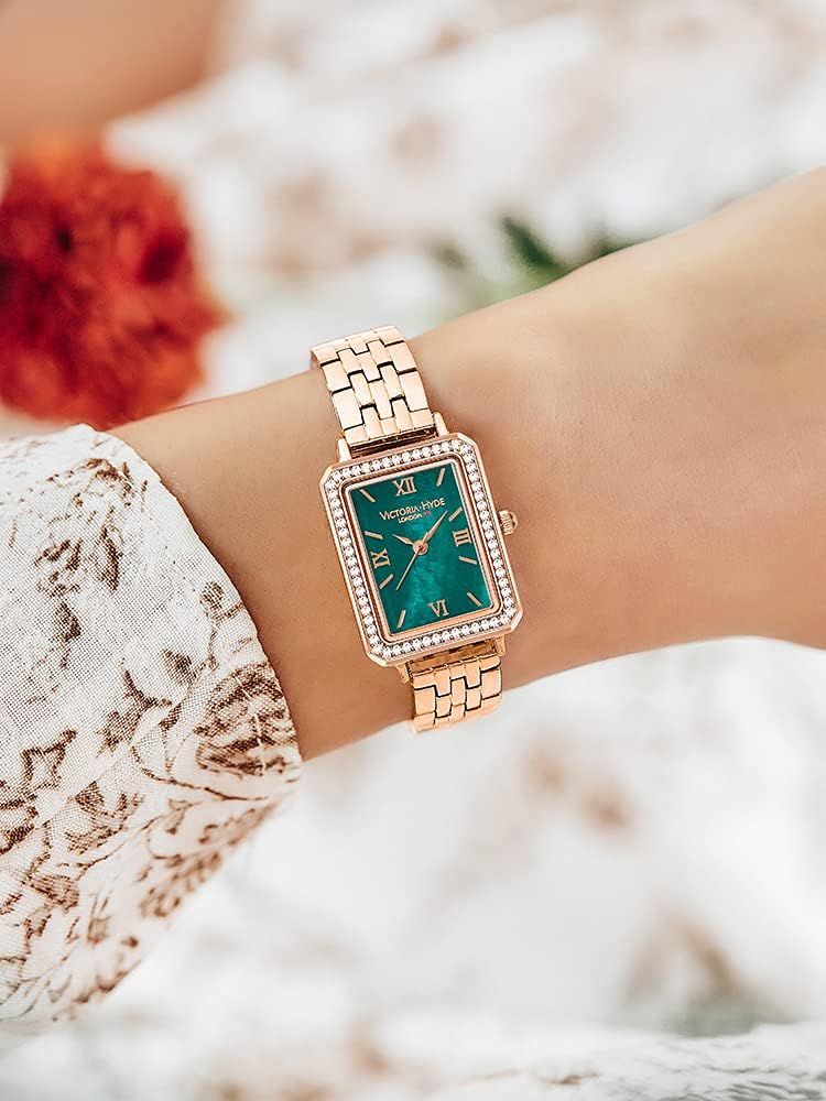 VICTORIA HYDE Women Watches Green Mother of Pearl Dial Ladies Wristwatches Genuine Leather Strap Classic Rectangular Case - Image 3