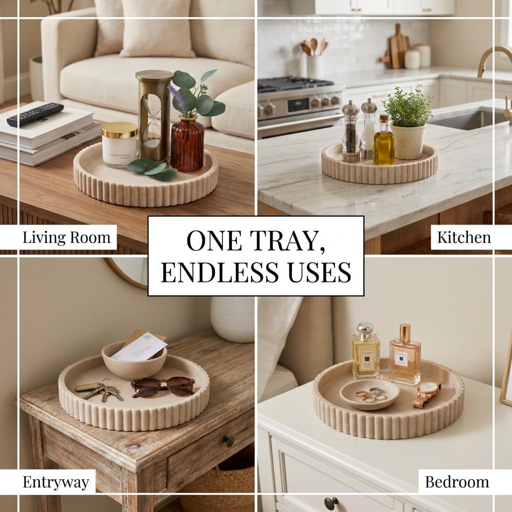 OAKOA Decorative Tray for Decor - Coffee Table Tray for Living Room - Round Tray for Home Decor - Coffee Table Decor Centerpiece - Modern Minimalist Centerpiece - Image 5