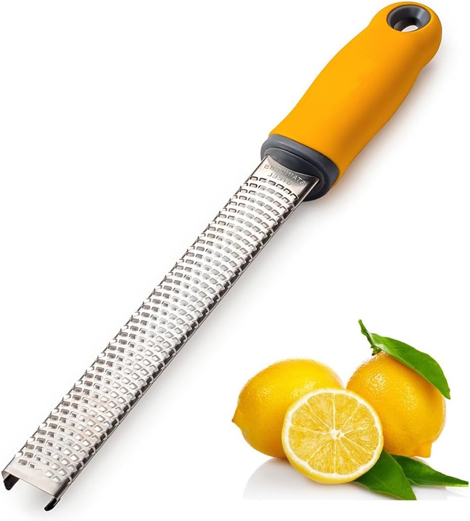 Xubox Citrus Lemon Zester & Cheese Grater, Parmesan Cheese, Lemon, Ginger, Garlic, Nutmeg, Chocolate, Vegetables, Fruits Zester Stainless Steel Blade with Safety Protection Cover - Dishwasher Safe