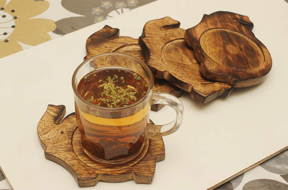 Creative Product Elephant Drink Coasters Set of 4 | Tabletop Protection | Decorative Wood Burnt Coaster Set for Saucers Tea Cups Tabletop Dining Table Kitchen Restaurant Bar Office | Great for Elephant Lovers Featured Product Elephant Drink Coasters Set of 4 | Tabletop Protection | Decorative Wood Burnt Coaster Set for Saucers Tea Cups Tabletop Dining Table Kitchen Restaurant Bar Office | Great for Elephant Lovers