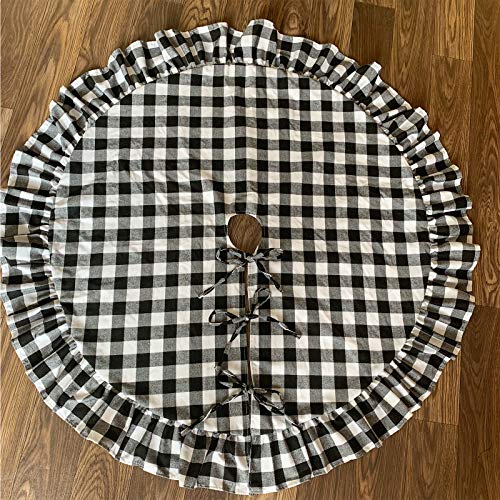 Amidaky Christmas Tree Skirt Cotton Buffalo Plaid Black And White 48 Inch Ruffle For Xmas Holiday Tree Decorations #TOP3