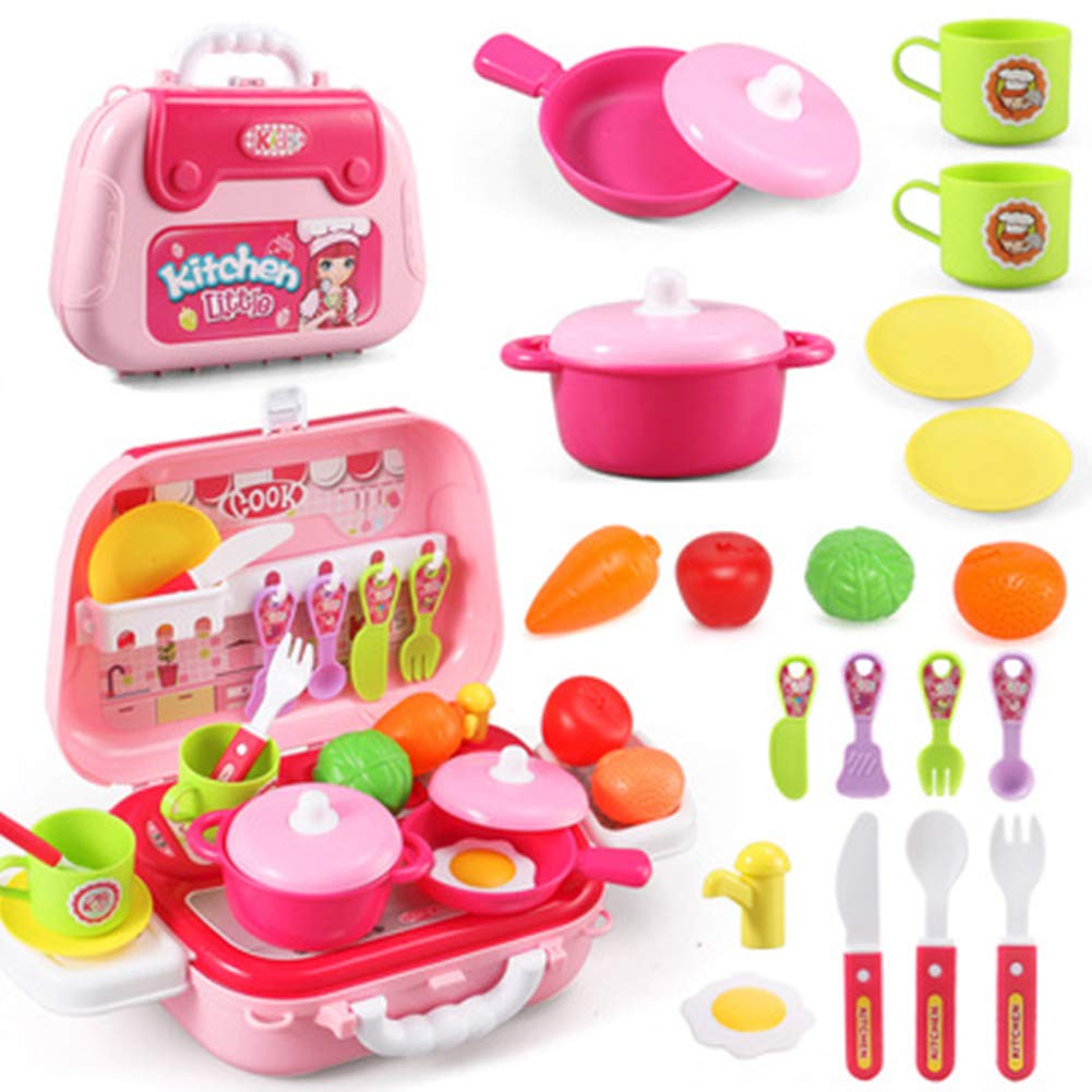 BO YA Little Kitchen Food Play Set Backpack, Pretend Cooking Set for Kids, Role Play Kitchen Set for Girls