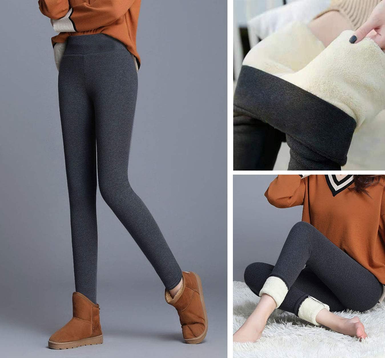 SIAEAMRG Winter Sherpa Fleece Lined Leggings for Women,High Waist Stretchy Thick Cashmere Leggings - Image 5