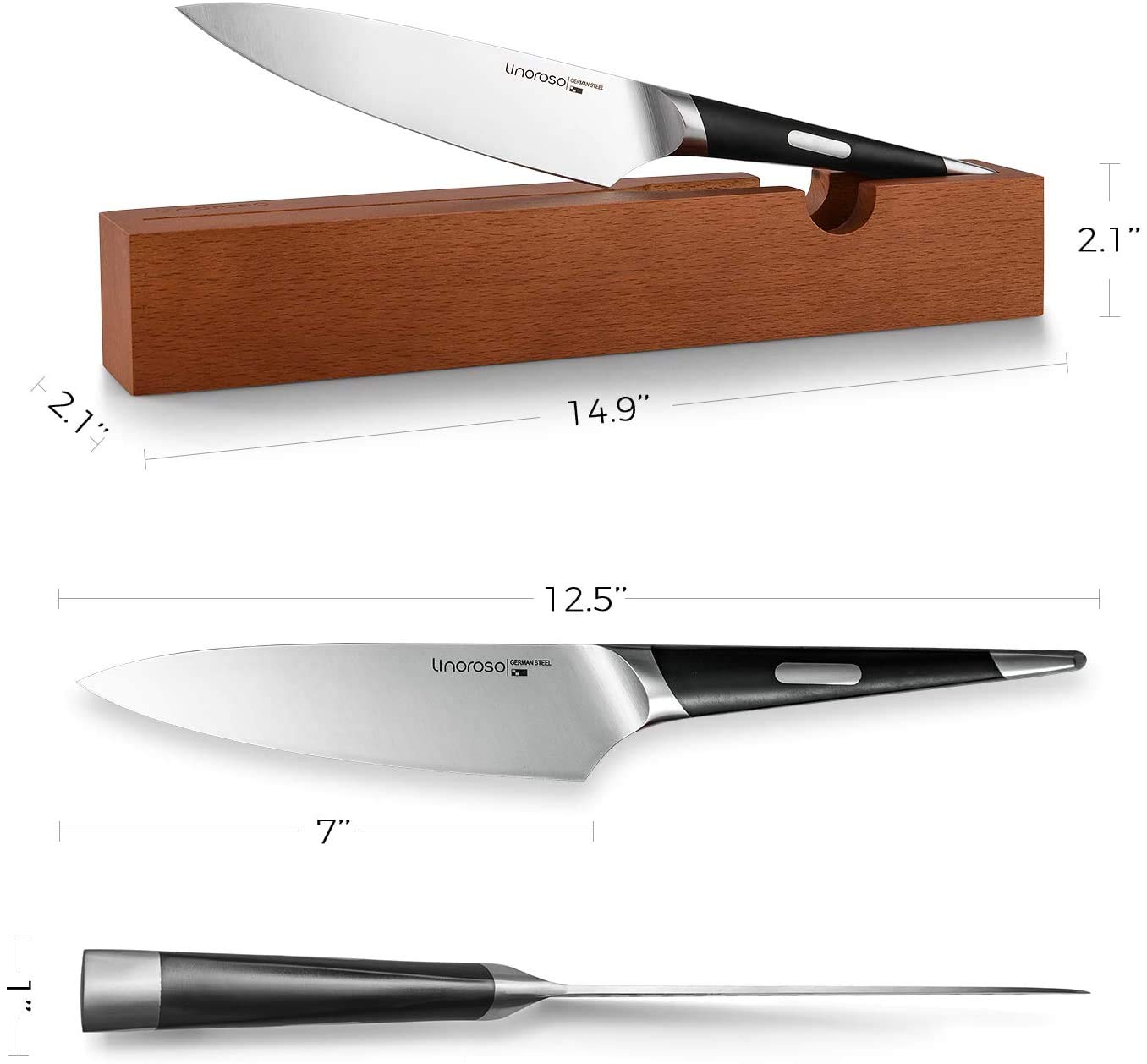 linoroso Chef Knife Kitchen Knife Ultra Sharp Cooking Knife, 7 inch Precision Forged German High-Carbon Stainless Steel Cutting Knife with Exquisite In-Drawer Knife Block- MAKO Series — Amazon image 2