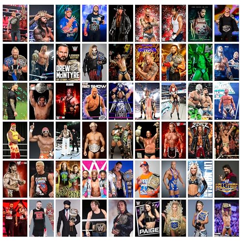 Image of MODERN GALLERY MART Pack of 54 WWE Superstars Wall Collage Kit Posters - 4 x 6 Inches Posters for Wall Decoration - Wall Art For Bedroom, Office, Living room, Dorm room - Glue Dots Included