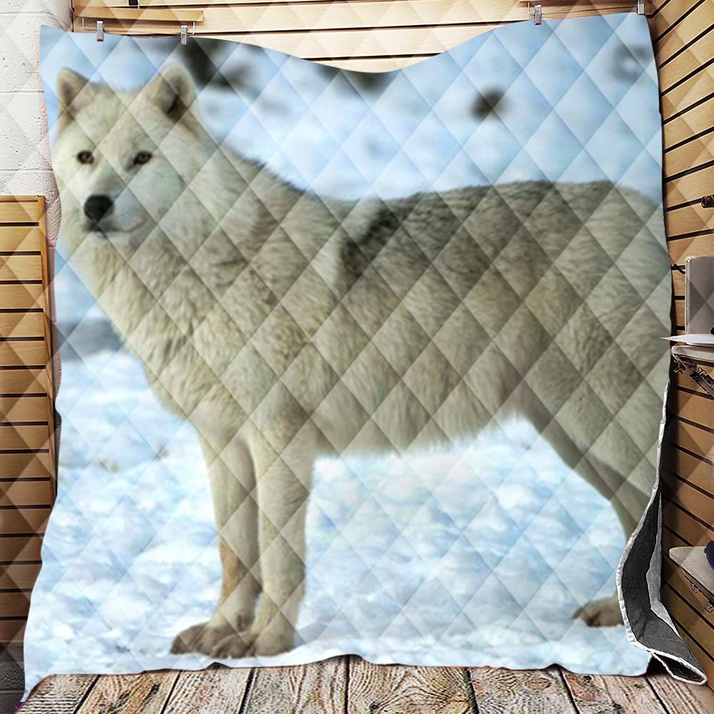 Couvre-lit loup blanc grand lit couverture microfibre 226x260