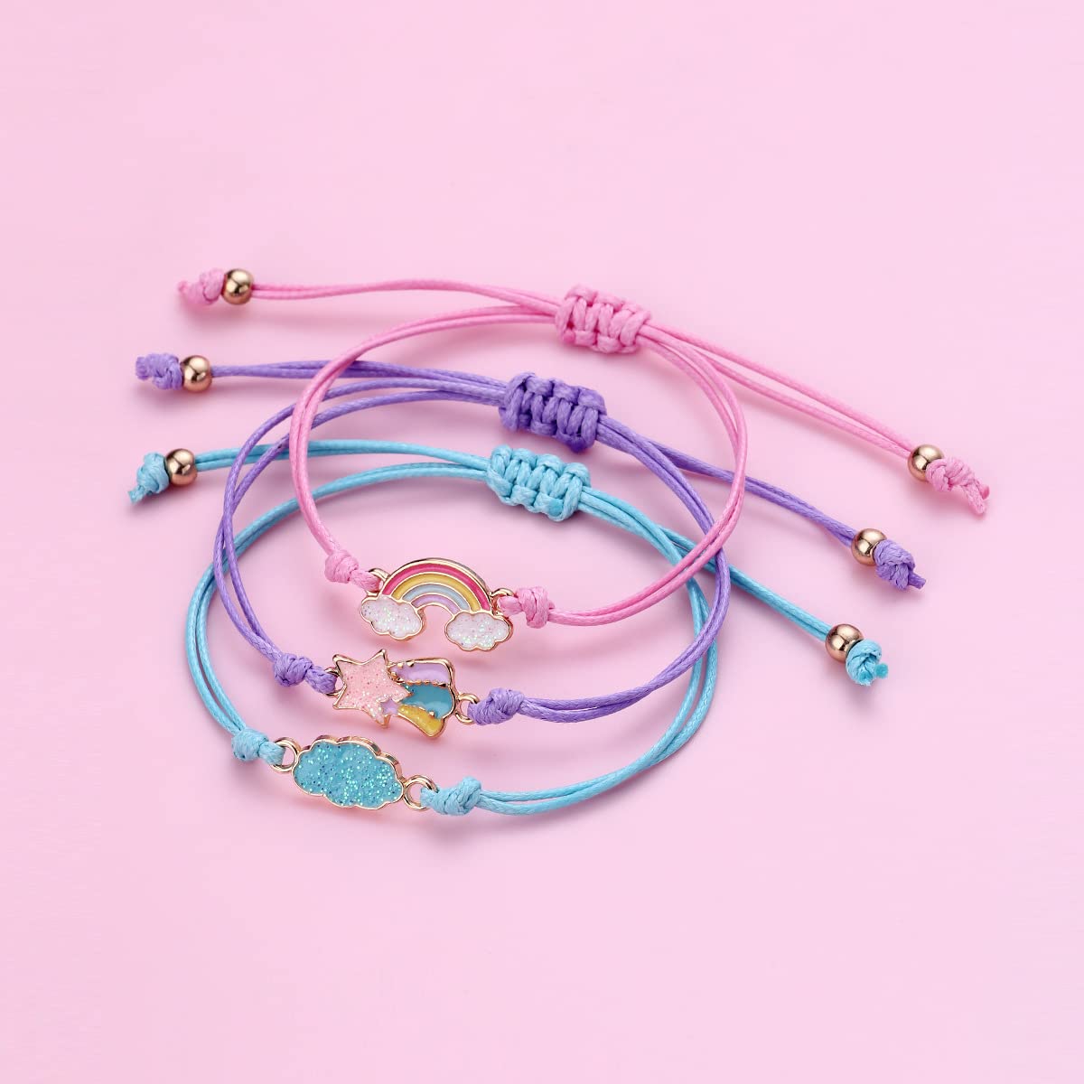 Lucien 3 Stück Armband Mädchen, Freundschaftsarmband Kinder Einstellbare Geflochten Armband, Regenbogen Rrmband für Mädchen Geschenke und Kinder Mitgebsel Kindergeburtstag