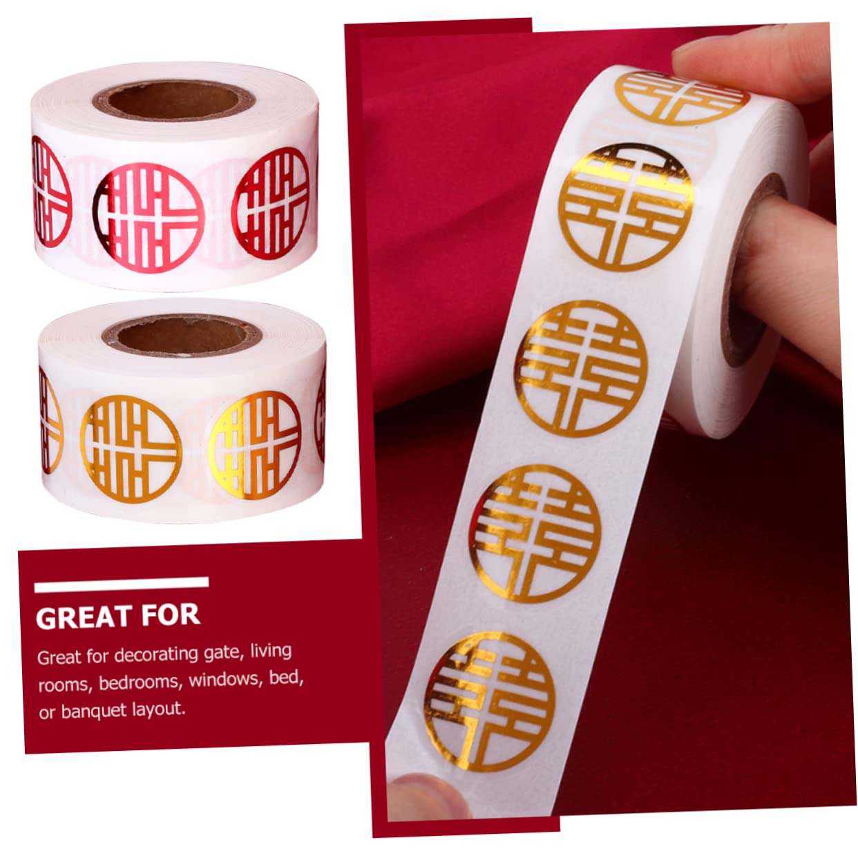 Hochzeitsanhänger, Geschenkanhänger, 8 Rollen Selbstklebende Doppelte Glücksaufkleber Chinesische Hochzeitsetiketten Aufkleber for Kekstüten Zur Hochzeit Roter Xi-wortaufkleber