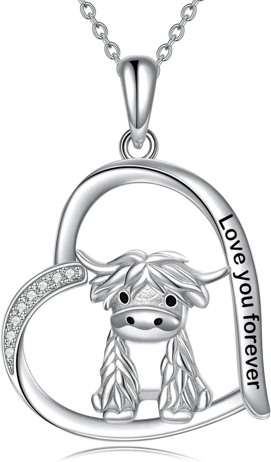 YAFEINI Highland Cow Necklace 925 Sterling Silver Highland Cow Pendant Necklace Animal Jewelry Gifts for Women
