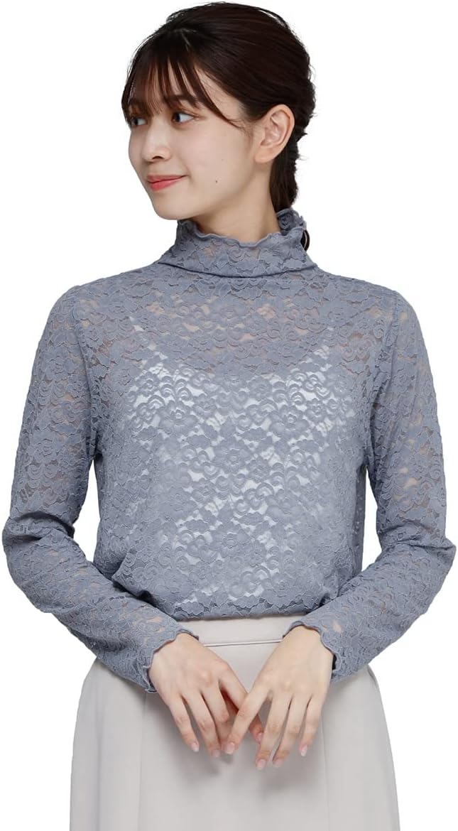 [ハニーズ] トップス カットソー 長袖 ハイネック 花柄 - Amazon