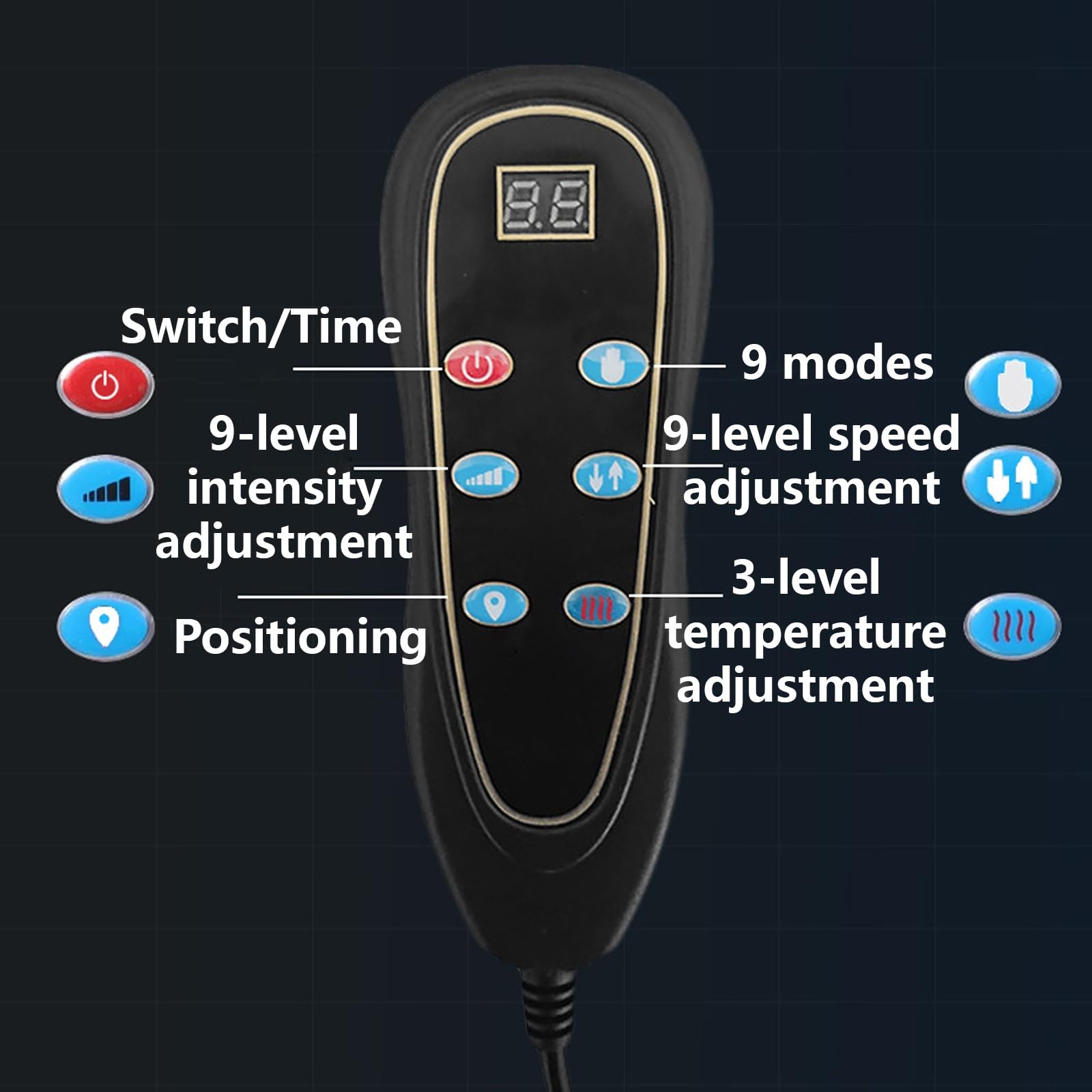 Massage Chair Tres Ajustes de Temperatura y Temporizador Asiento Masajeador Espalda para Coche Bolsillo Lateral Apto para Uso Doméstico y de Oficina(B)