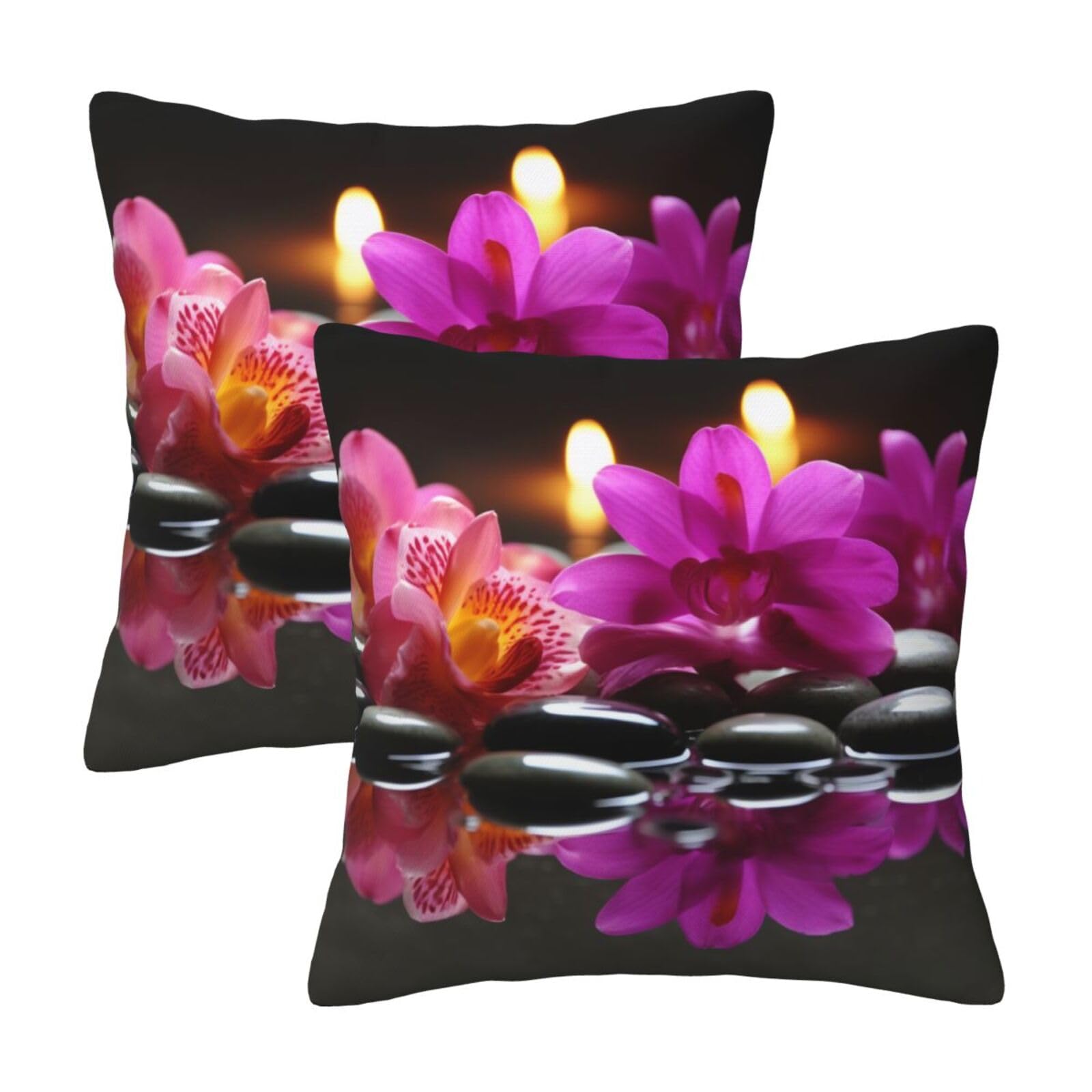 Flowers in Spa Throw Pillow Cases 2 Pack Square Pillowcases Soft Pillow Protectors for Couch Livingroom Sofa Bed Office Car,50x50 CM