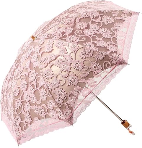 Honeystore Sombrilla de viaje de encaje plegable anti-uv paraguas bordado a prueba de viento