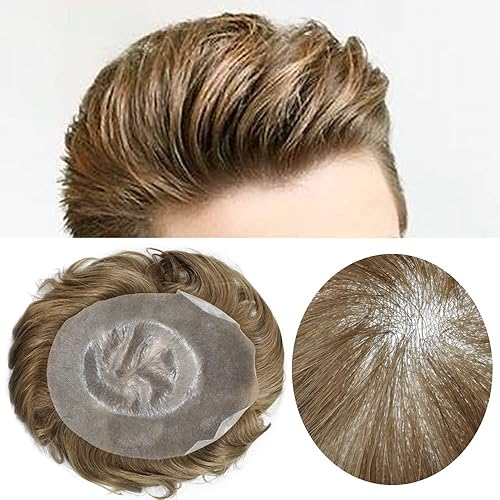 RESHE Sistema de cabello para hombre, tupé de piel ultrafina para hombres, transparente, súper fino, polivinílico, V-Looped Pieza de pelo para