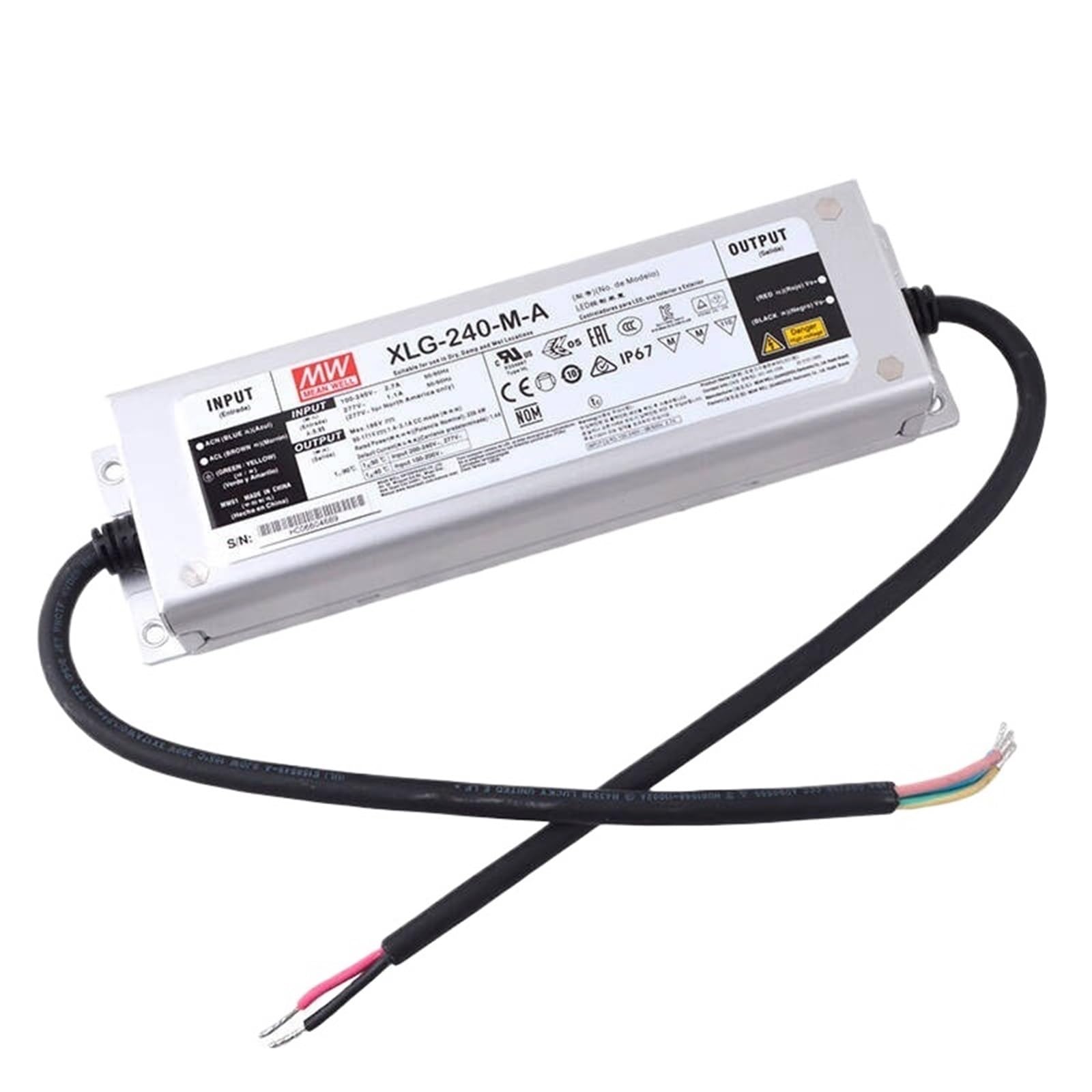 FCARUMIQP XLG-240-M-A Constant Power Mode LED Lighting Driver Buit-in Active PFC Function AC-DC Water Proof IP67