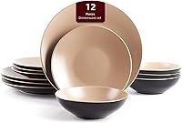 Vista 31 de Colors Life - Juego de vajilla de 16 unidades, color negro brillante exterior + interior con acabado mate, color muy baya