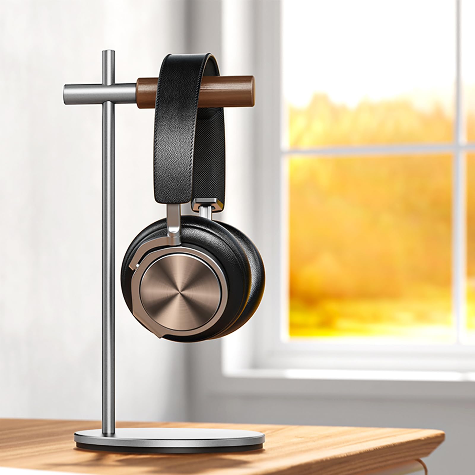Kopfhörerständer aus Eichenholz, Headset Ständer für Schreibtisch, Universal Halterung Halter für Airpods Max, Bose, Beats, Gaming, VR Display Stand (Silber)