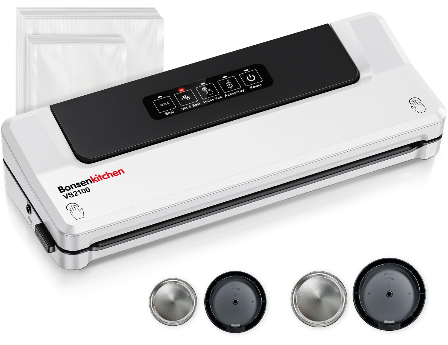 Bonsenkitchen Vacuum Sealer, Multi-Functional Food Sealer with 40 Bags + Mason Jar Sealer Kit, Bag Storage | Built-in Cutter, White