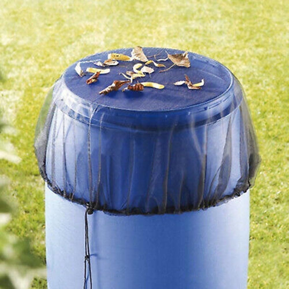 Red de protección contra la lluvia para jardín, material de polietileno fino, diseñada para cubos colectores de agua al aire libre de menos de 80 cm de diámetro, cierre de cordón, impermeable y