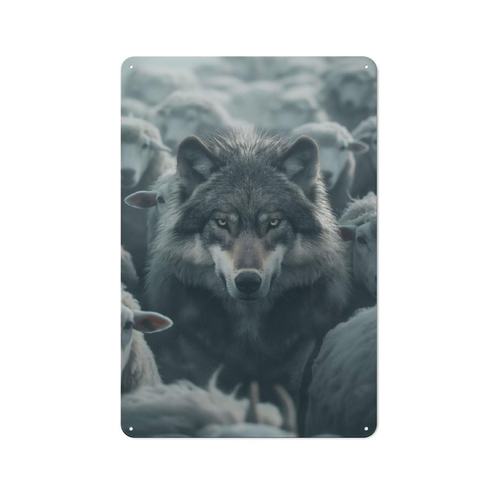 Junmoney Gray Wolf Sheep Leader Vintage Metal Sign 30X20cm For Guest Room Or Hallway, Suited To Guest Room Decorators