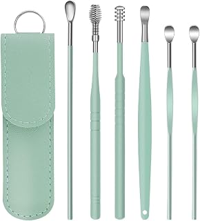 6 pcs Ear Pick Earwax Removal Kit, Ear Cleansing Tool Set Ear Curette Ear Wax Remover Tool (Green)