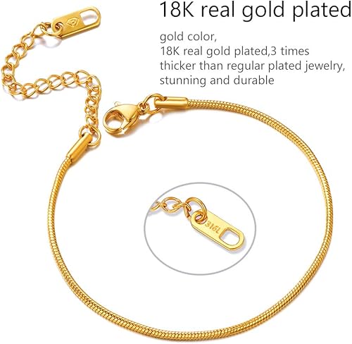 Miniatura 3 de PROSTEEL Cadena de serpiente de acero inoxidable 316L, chapado en oro negro de 18 quilates, pulsera de cadena de serpiente de 0.059 in, cadena de