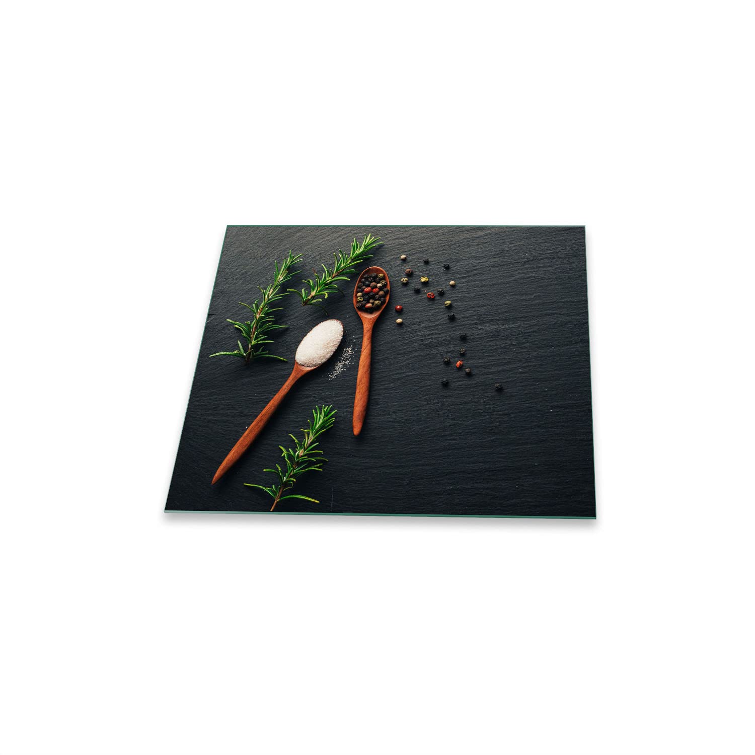 Herdabdeckplatte Abdeckung Ceranfeld Abdeckplatte Schneidebrett 1-Teilig 60x52 Kräuter Besteck Grau Spritzschutz Glasplatte Ceranfeldabdeckung Schutz Herdschutz Sicherheitsglas Glasschneidebrett