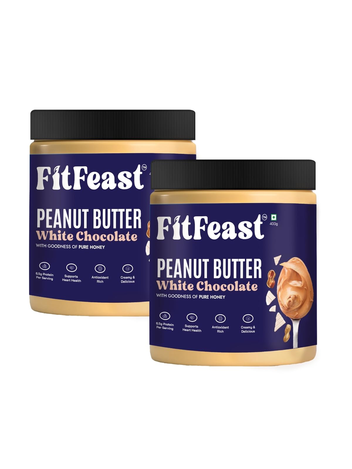 Chocolate Peanut Butter | 400g Each | Pack of 2 | Delicious Nut Butter | No Trans Fats | No Cholesterol | Sweetened with Dates/Honey | Antioxidant-Rich | As Seen on Shark Tank (Pack of 2, White Chocolate)