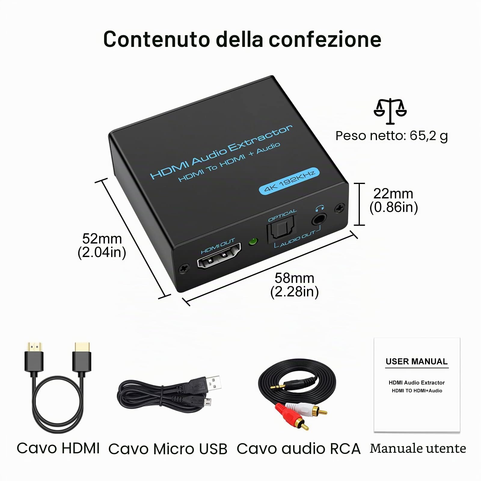 VEDINDUST Audio Extractor 4K Splitter HDMI a HDMI Optical SPDIF con 3.5mm Stereo Digitale Estrattore per PS4 PS5 Blu ray DVD Xbox TV PC HD TV